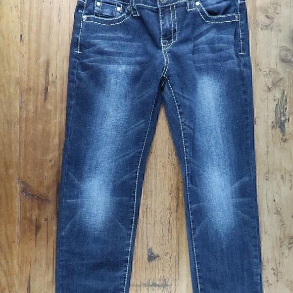 LOVE CULTURE DARK WASH STRETCH STRAIGHT CUT BLUE JEANS WOMENS JUNIOR SIZE 7 - Picture 6 of 10